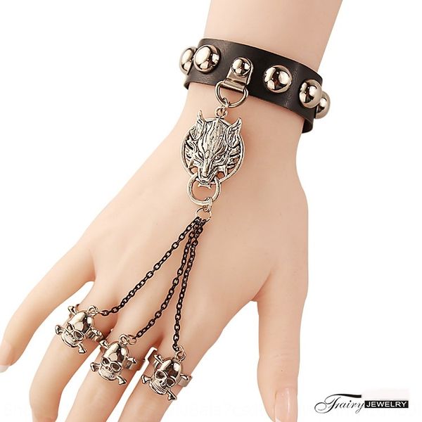 

gothic braceletring braceletpunk браслет стиль голова волка череп головы браслет кожаный ремешок кольцо один кусок смешанный s212 4wclc, Golden;silver