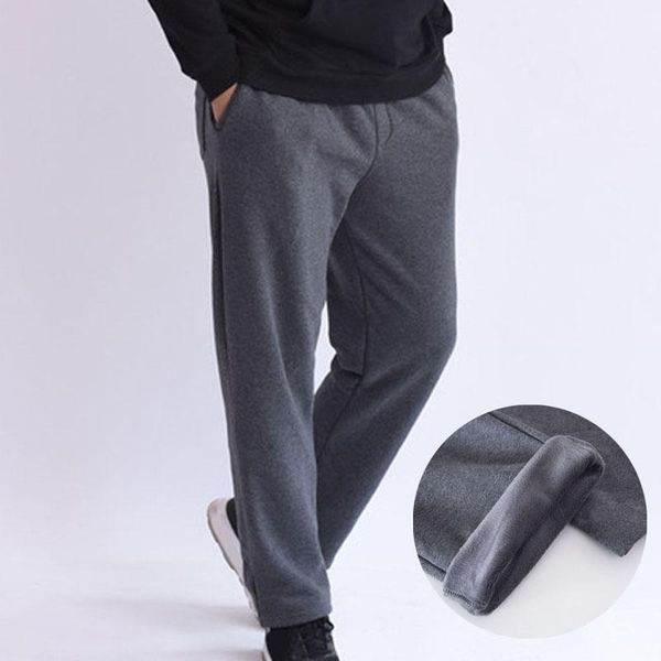 

men's pants spring autumn fleece men casual 5xl 6xl 7xl waist 132cm plus size long, Black