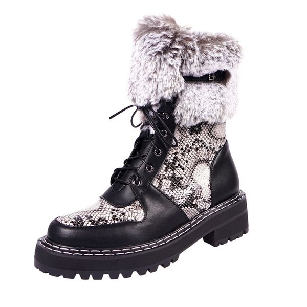 

2021 new female mid-calf calf genuine leather shoes thick real skin warmer snow boots woman 42 g3do, Black