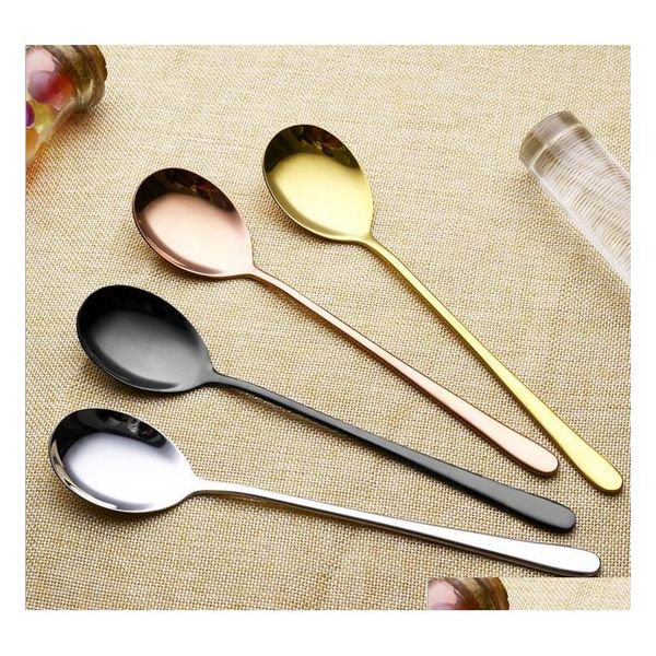 

2pcs stainless steel gold ice black plated chopsticks spoon set long handle black plated tableware for coffee ice cream small desser