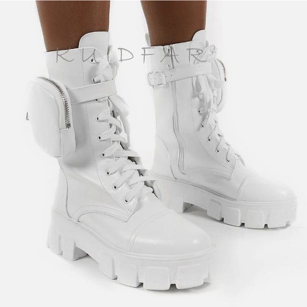 

fashion chunky with pocket platform women lace up ankle boots female punk sole pouch heels botas mujer 1026, Black