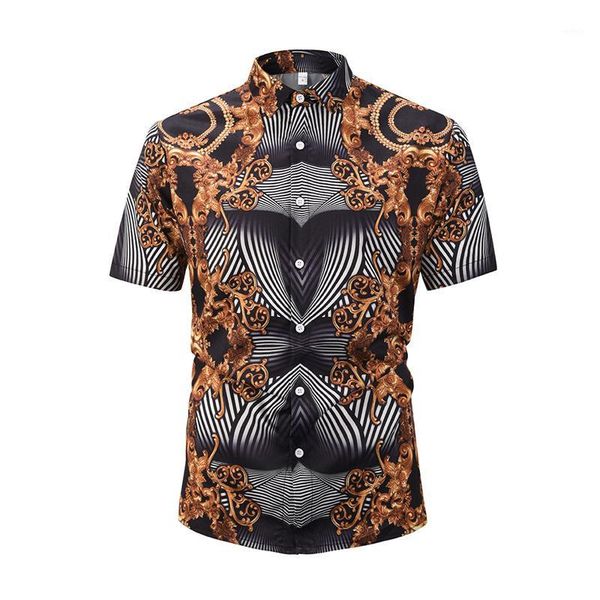 

2020 mens hawaiian short shirt male leisure camisa masculina printed beach shirts sleeve short summer men clothes loose size1, White;black