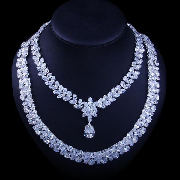 

glaming trendy jewelry designer luxury necklace for women water-drop round zircon necklace choker bridal wedding cz accessories, Golden;silver