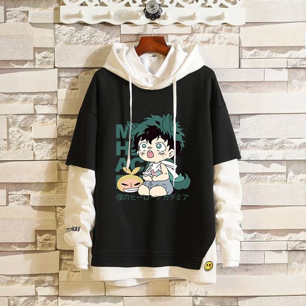 

2021 new anime my boku no hero academia hoodies midoriya izuku sportswear sweatshirts fake two piece cosplay costume coat hoodie 7gps, Black