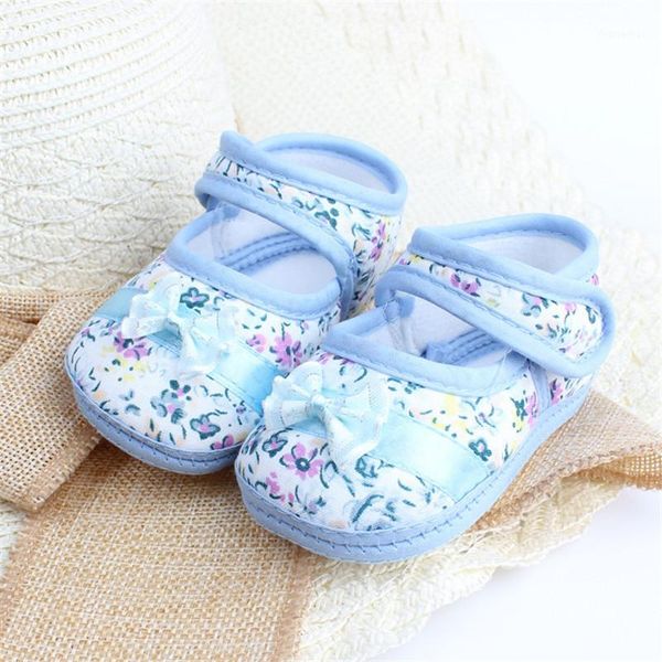 

infants shies baby kids bowknot flower printed prewalker cotton fabric shoes1