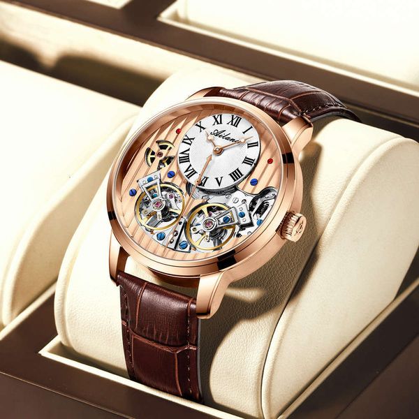 

swiss flyer men's double 2019 watch new automatic mechanical watch special forces hollow out waterproof men's watch, Slivery;brown