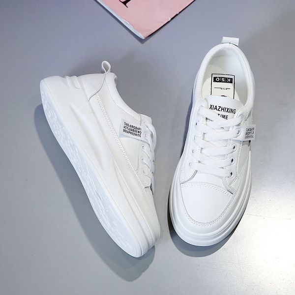 

solid white casual shoes woman comfortable leather flat platform sneakers female 2020 autumn soft flat shoes women shallow flats 1020, Black;white