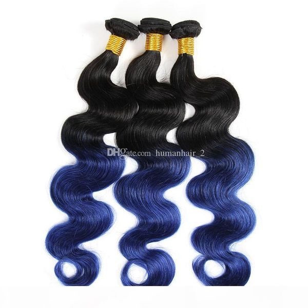 

virgin hair deal blue ombre brazilian human hair extensions 1b blue ombre long human hair bundles 3pcs lot hot, Black;brown
