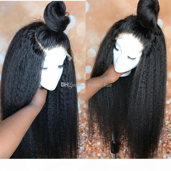 

yaki human hair lace front wigs brazilian hair kinky straight lace front wigs swiss lace cap bleached knots, Black;brown