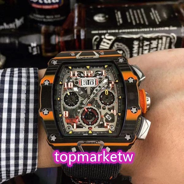 

manufacturers edition rm 11-03 mclaren ntpt carbon fiber case flyback miyota automatic rm11-03 mens watch skeleton dial ru, Slivery;brown