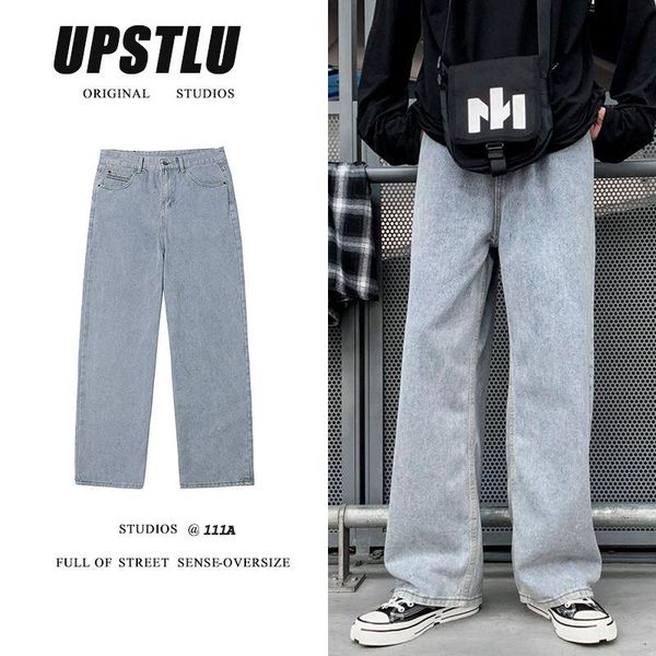 

men's jeans 2021 spring and autumn youth couple loose solid color mopping fashion casual all-match straight-leg pants, Blue