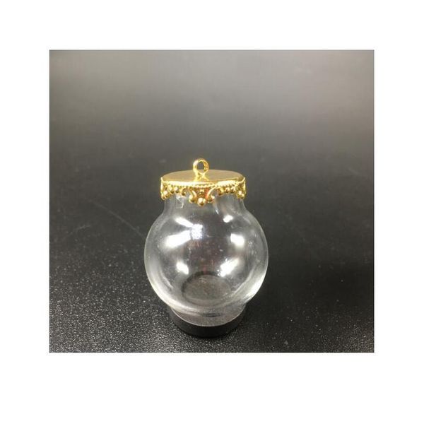 

3sets 25*15mm transparent round glass globes 5 colors metal flower base tray jewelry necklace vial pendant diy wishing jllbpc, Black