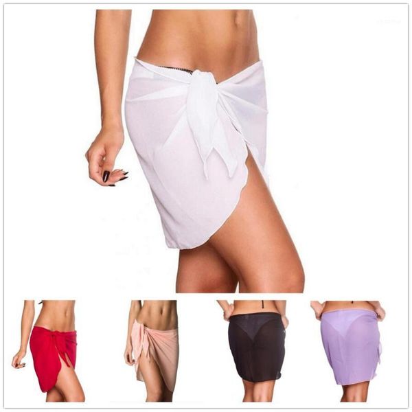

2018 summer womens sarong wrap see through bikini cover round short swim sarong white red scarf chiffon beach coverup plus size1