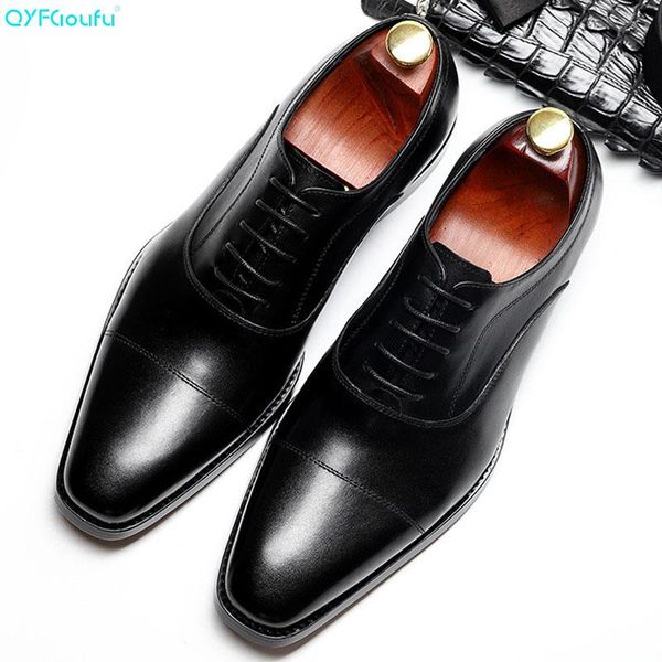 

qyfcioufu 2020 handmade vintage fashion luxury office wedding party formal shoes men genuine leather men's oxford dress shoes, Black