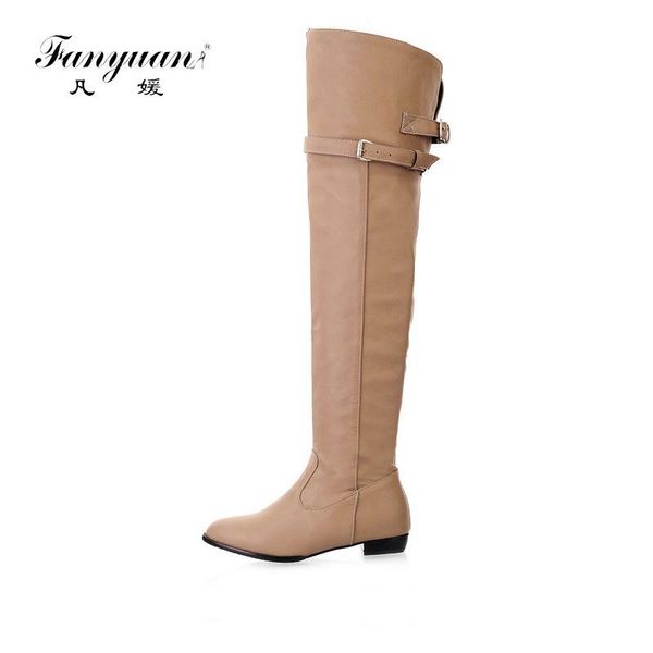 

fanyuan women boots low heels thigh high boots winter over knee ladies autumn shoes black white shoes big size 46