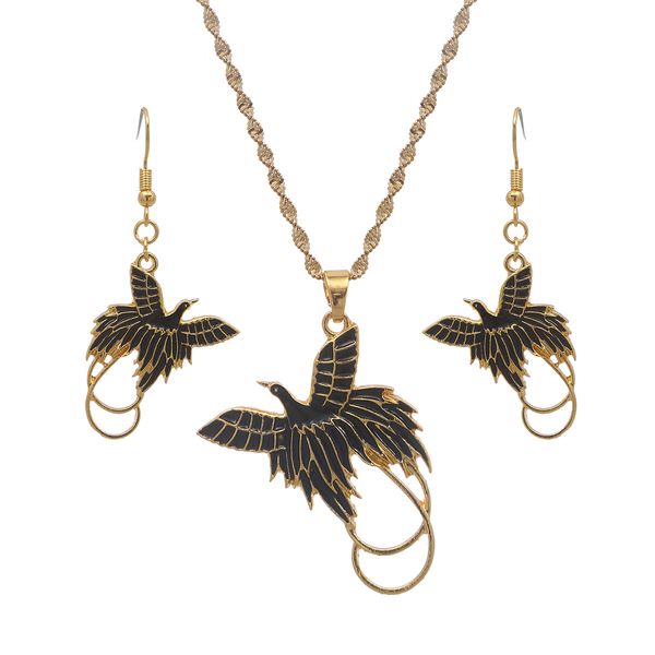 

black enamel phoenix african women bridal jewelry sets papua new guinea png wedding jewelry set, Slivery;golden