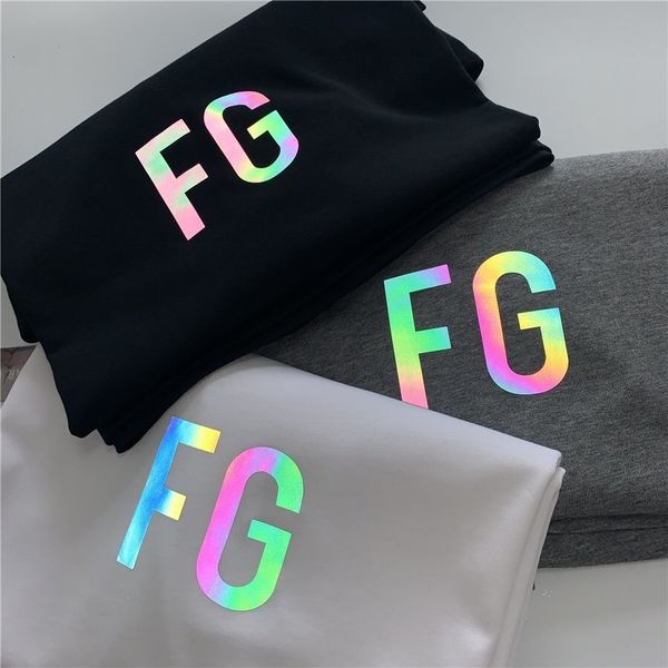

quality 19ss fear of god 6th inside out dazzling 3m fg letter printed t-shirt casual fog breathable short sleeve street skateboard tee, White;black