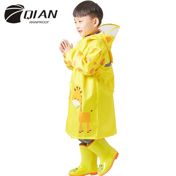 Qian 3-10 yaşında çocuklar yağmurluk su geçirmez erkek kız kapüşonlu yağmur ceket karikatür kollu okul turu renkli yağmur panço takım 201110