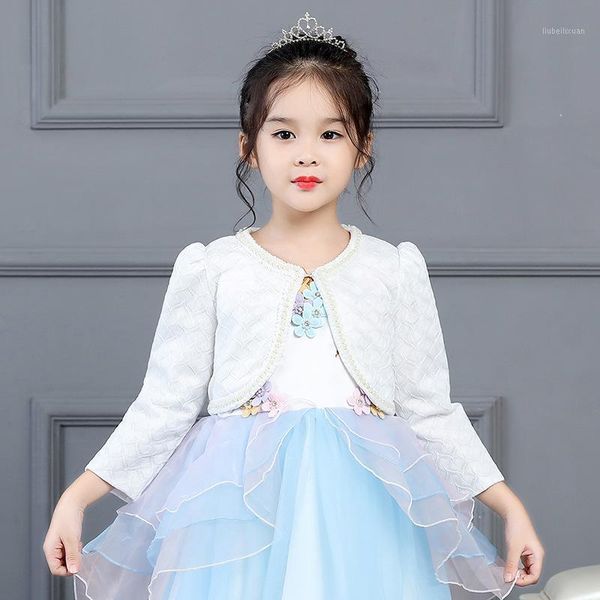 

2020 new children's white shawl lace pearl kids all-match shawl long-sleeved jacket girls clothing princess cardigan little coat1, Blue;gray