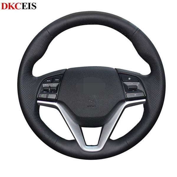 

hand-stitched black soft pu artificial leather car steering wheel covers wrap for tucson 3 2020 2020