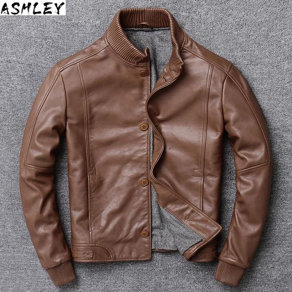 

men's leather & faux genuine 2021 winter jacket men hood pigskin cow, Black