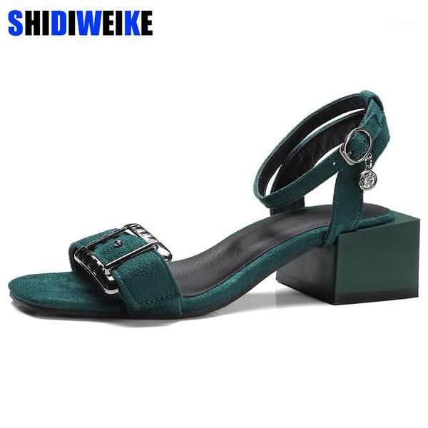 

2020 summer sandals fish mouth women sandals suede high heels square heel woman buckle shoes size 34-43 n7291, Black