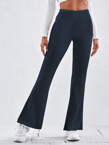 

flare leg rib-knit pants w6aw#, Black;white