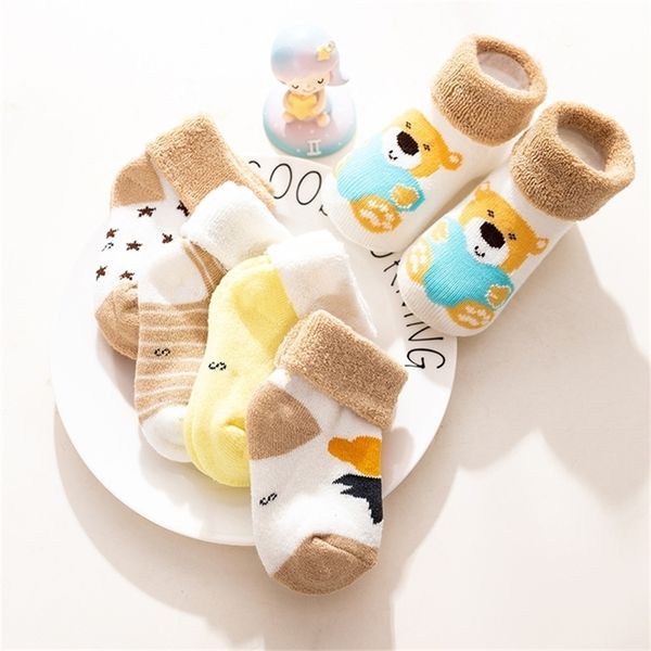 

5 pairs/lot children's autumn winter thick terry newborn baby cotton socks 0-1-3 years y201009, Pink;yellow
