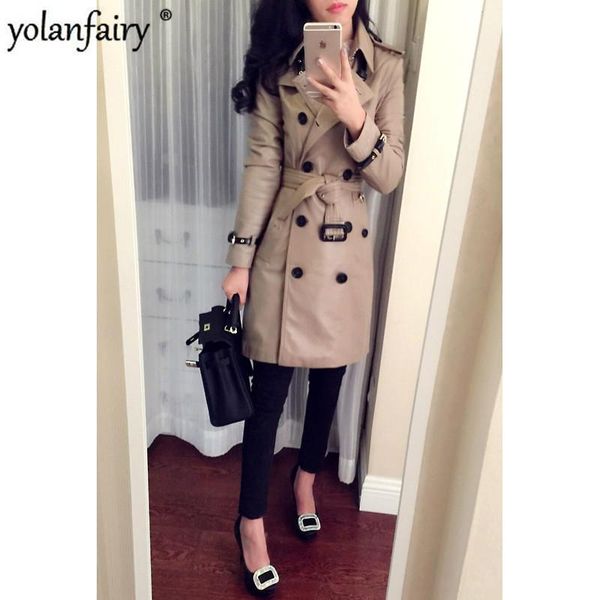 

2020 genuine leather jacket women's windbreaker women spring autumn sheepskin coat long blazer leather jackets 53288 yy435, Black