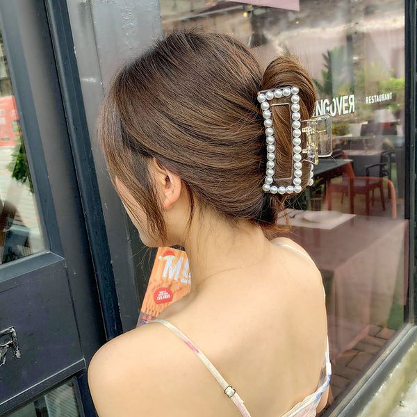 

korean ins pearl female back head large bath grip broken hairpin horsetail vertical clip headdress