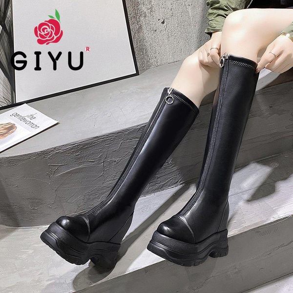 

2020 brand designer womens luxury boots ladies knee high boot femme black leather zip casual boots female botas mujer