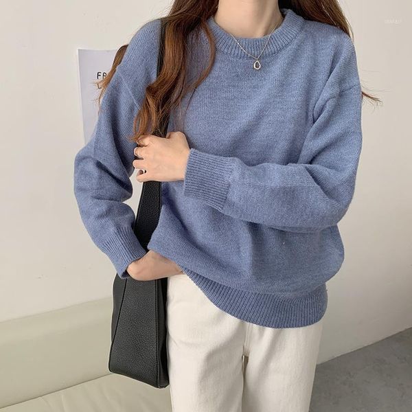 

lucyever korean style pink sweater women 2021 winter warm match-all knit pullovers womens casual loose solid sweaters female1, White;black
