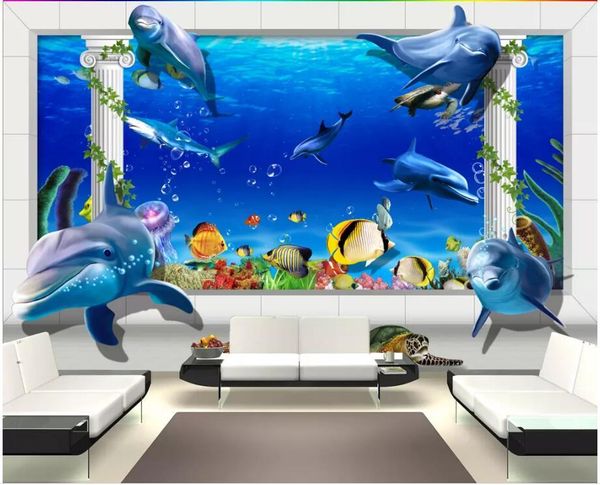 

3d wallpaper custom p european underwater world dolphin roman column room wallpaper for wall 3d wall paper for living room