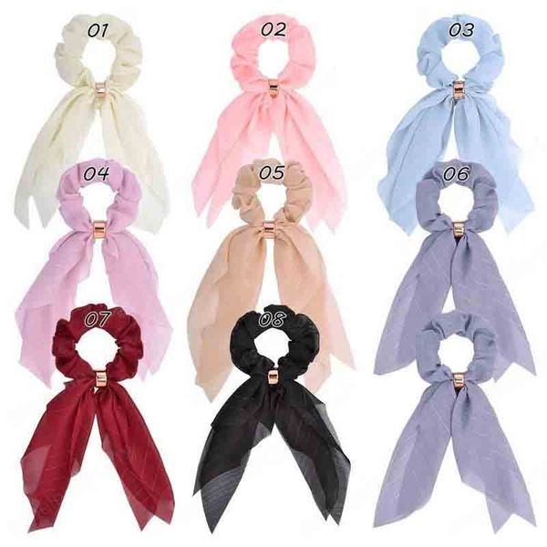 

girls women solid scrunchie elastic hair band hair ties ponytail holder long headdress hair accessories 8 colors, Slivery;white