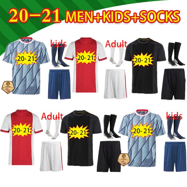 

ajax 2021 home away third 50th anniversary maillot ajax soccer jersey nouri promes 20 21 man + kids kit football shirt, Black