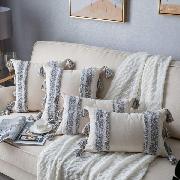 

tufted boho pillow case cotton embroidered throw pillow covers decorative cushion cover 45x45cm for sofa bed chair home decor1