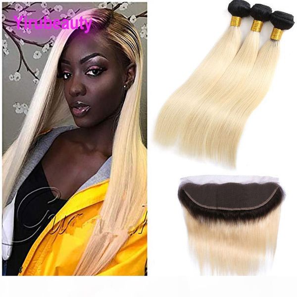 

malaysian virgin hair 3 bundles with 13x4 lace frontal 4 pieces lot straight human hair extensions 1b 613 blonde yirubeauty, Black;brown