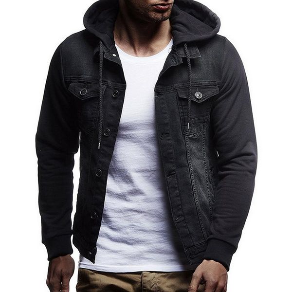 

2021 new denim jacket men hooded sportswear outdoors casual fashion jeans jackets hoodies cowboy mens jacket coat fit, Black;brown