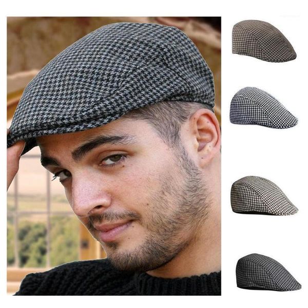 

black grey herringbone newsboy baker boy tweed flat cap mens gatsby hat designer1, Blue;gray