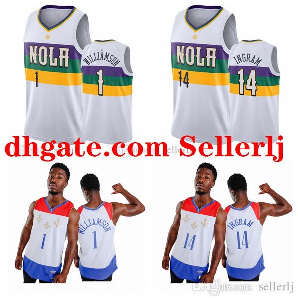 

men new orleans pelicans 1 zion williamson 14 ingran 2 ball white 2020-21 city nba player jersey, Black;red
