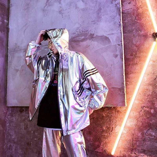 

men's jackets european and american hip hop streetwear tide brand hip-hop jacket men shiny clothes korean youth loose costume1, Black;brown