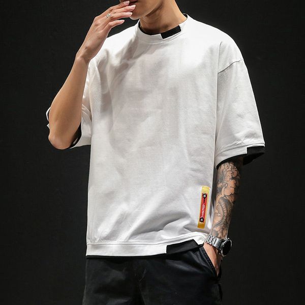 

summer short sleeve t-shirts men japan style casual hip hop streetwear korean loose tees kg-79, White;black