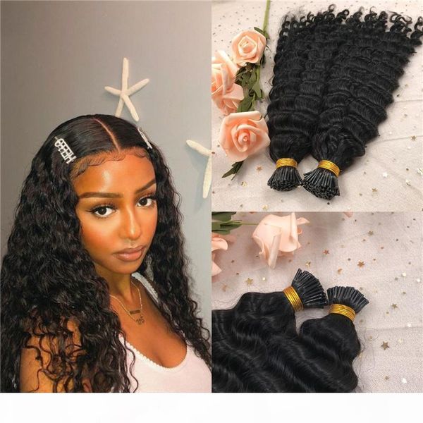 

deep wave i tip hair extensions natural black color real virgin brazilian micro links i tip hair 100g 1g strand