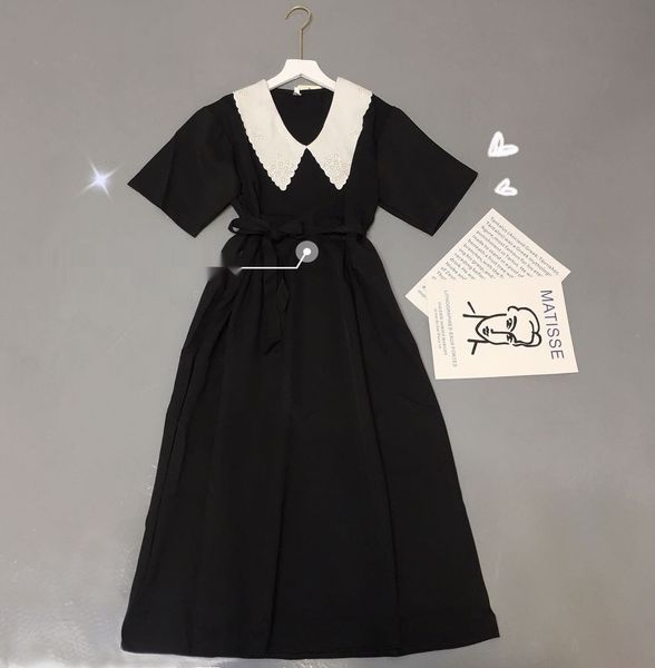 

summer doll pointed collar skirt women's dress dressdresssmall fat mm large size shows slim fit korean short sleeve dress ejucp ejuc, Black;gray