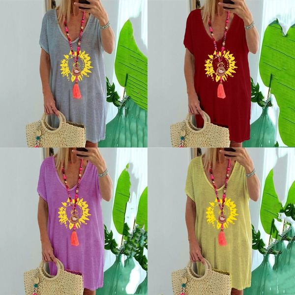 

ctxvf loose new large women's sunflower casual large printed short coat sleeve 2020 new 2020 women's sunflower casual loose printe, White