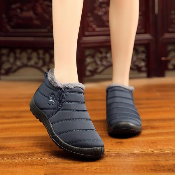 

winter women shoes warm plush snow boots female fur ankle boots ladies slip on flat casual shoes waterproof ultralight footwear, Black