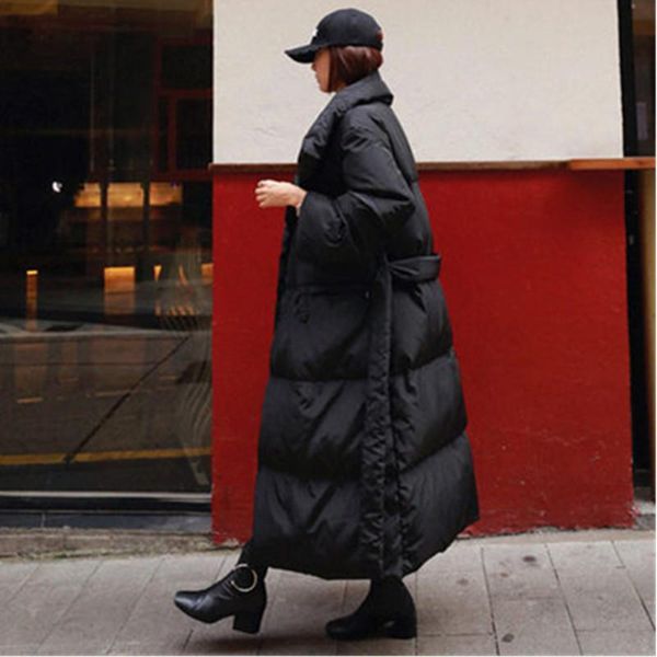 

women's down & parkas 2021 winter casual fashion temperament women loose plus solid color hooded knee jacket female outerwear clothes, Black