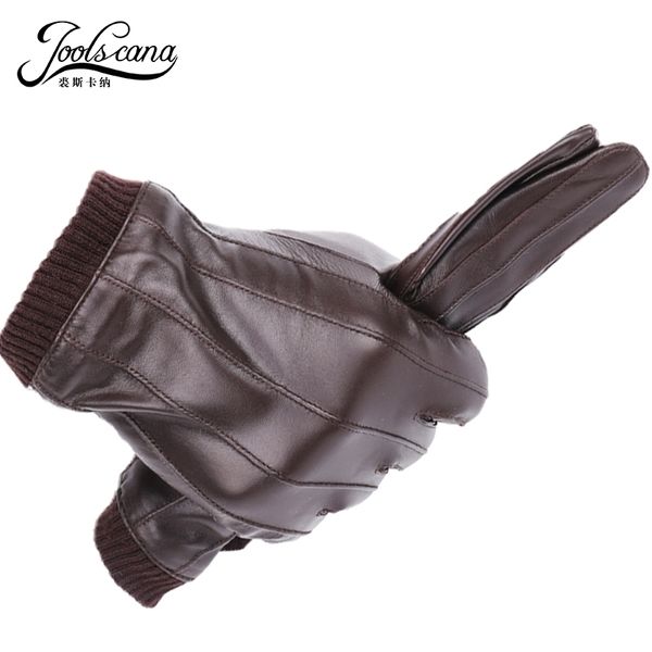 

joolscana leather gloves for men winter fashion gloves made of italian imported sheepskin can play touch screen elastic wrist y200110, Blue;gray