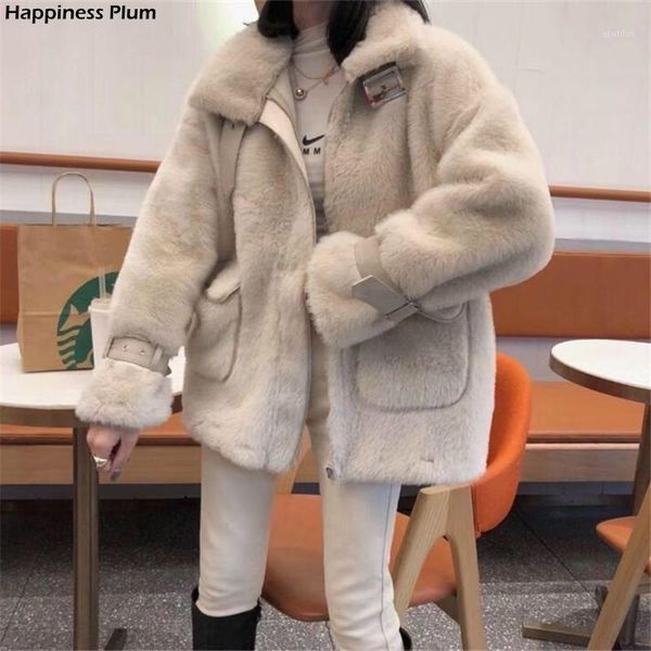 

women's fur & faux mink fashion furs loose teddy winter coat for female parka women short thickening overcoat fourrure femme furry1, Black