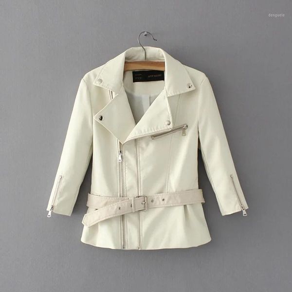 

fashion ladies white pu leather jackets 2020 spring cool casual women pu coats sashes female jacket pocket girls faux leather1, Black